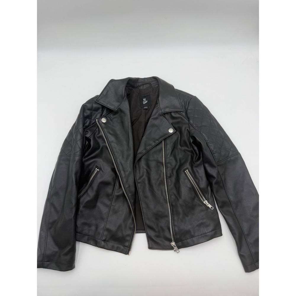 Art Class Kids Faux Leather Moto Jacket Black Quilted Shoulder Size M 7/8
